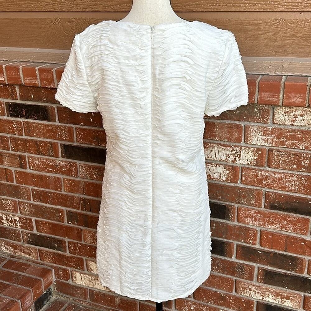 Ark & Co White Ruffle Shift Dress Raw Hem Mini Short Sleeve Bridal Size Small - Picture 6 of 8
